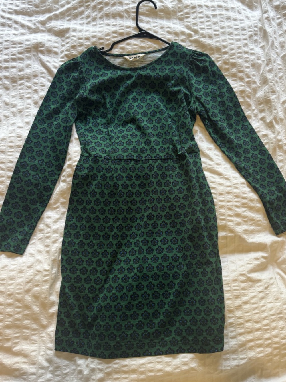 Boden Dark Green Long-Sleeve Patterned Cotton Dress